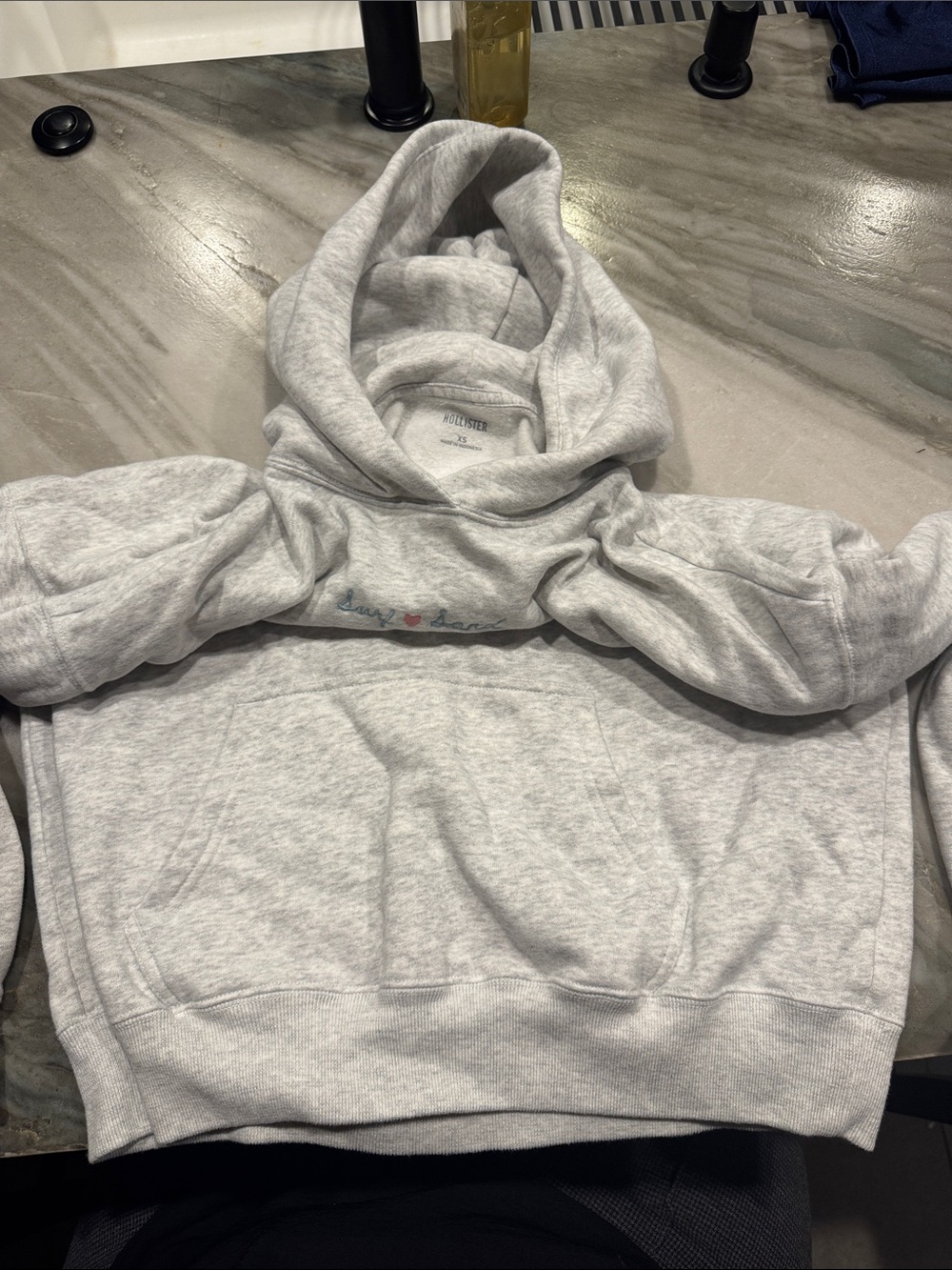 Hollister Kids Heather Gray Hooded Pullover with Heart Detail